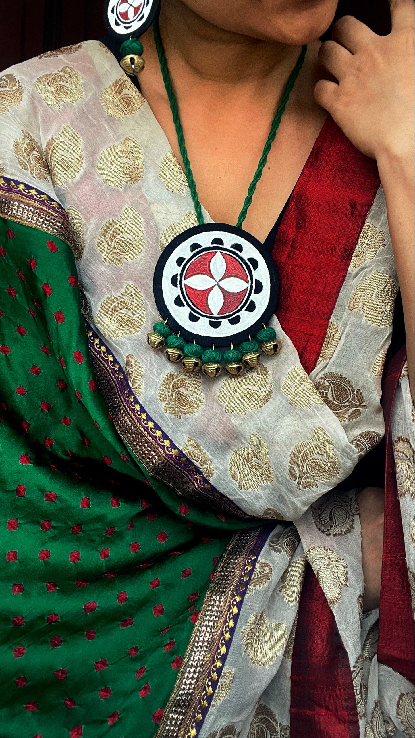 Theyyam Series |Yajna Mandala | Handcrafted Statement Set - Green