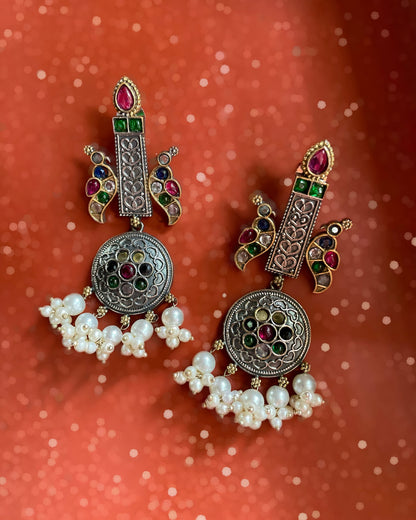 Kalgi | Silver Plated | Dual Tone Kemp Statement Earrings