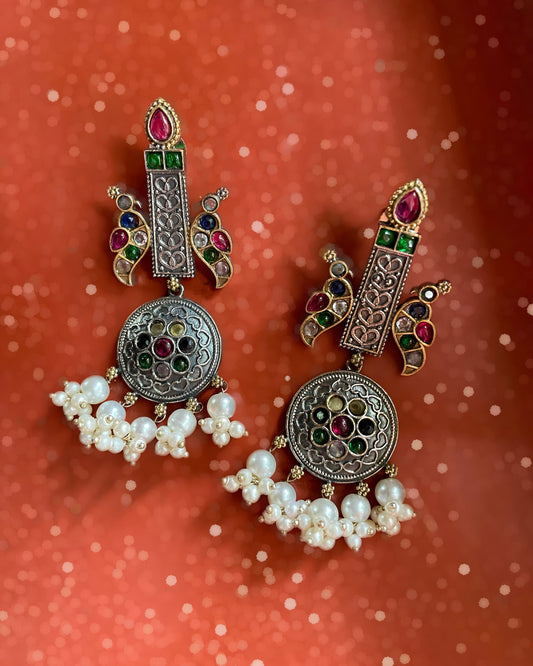 Kalgi | Silver Plated | Dual Tone Kemp Statement Earrings