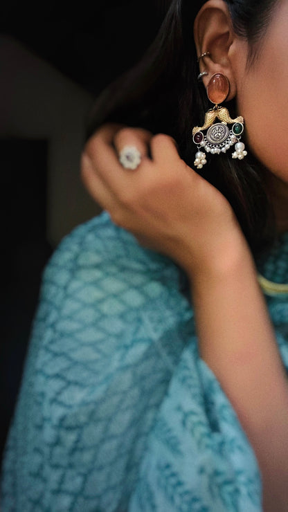 Meenavati | Silver Plated | Dual Tone Kemp Statement Earrings