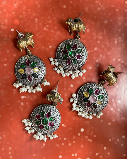 Nandi Leela | Silver Plated | Dual Tone Kemp Statement Earrings