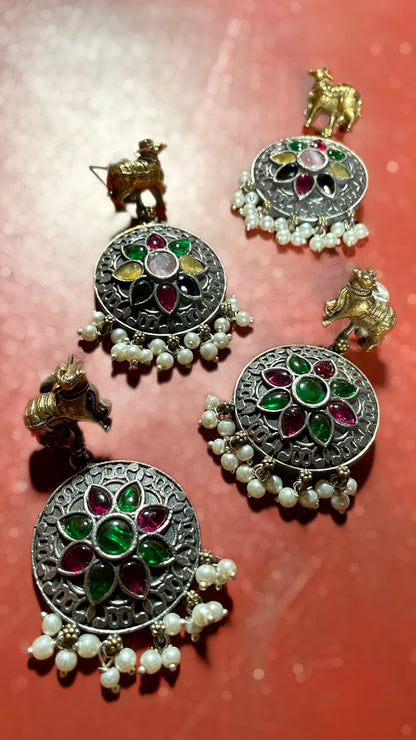 Nandi Leela | Silver Plated | Dual Tone Kemp Statement Earrings