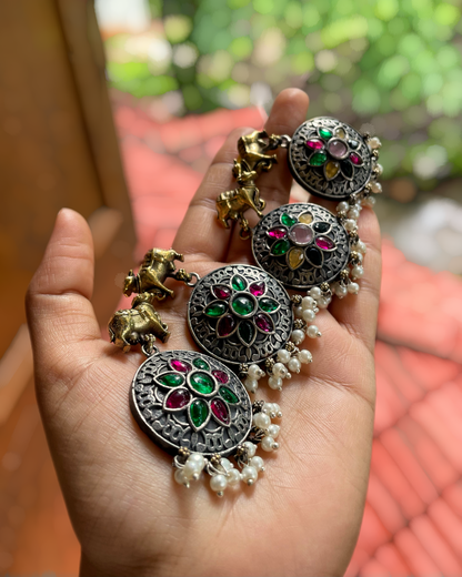 Nandi Leela | Silver Plated | Dual Tone Kemp Statement Earrings