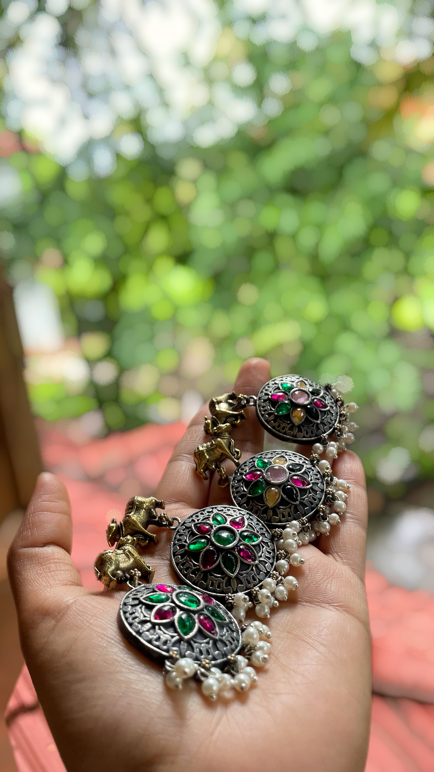 Nandi Leela | Silver Plated | Dual Tone Kemp Statement Earrings