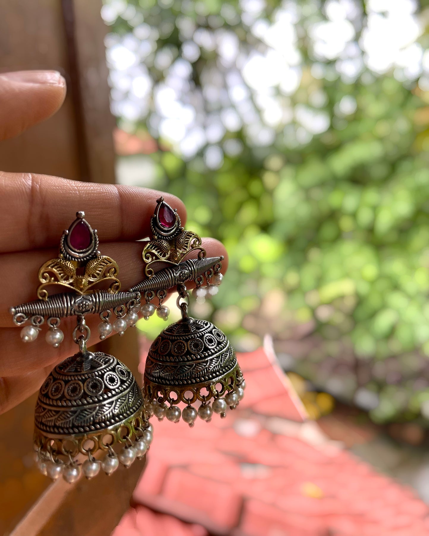 Dvaya | Silver Plated | Dual Tone Kemp Statement Earrings
