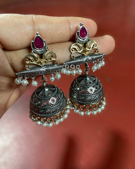 Dvaya | Silver Plated | Dual Tone Kemp Statement Earrings