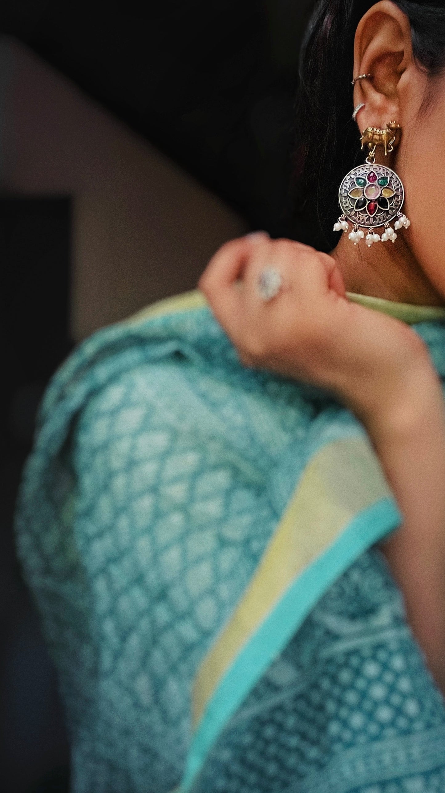 Nandi Leela | Silver Plated | Dual Tone Kemp Statement Earrings