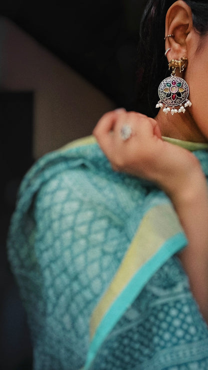 Nandi Leela | Silver Plated | Dual Tone Kemp Statement Earrings