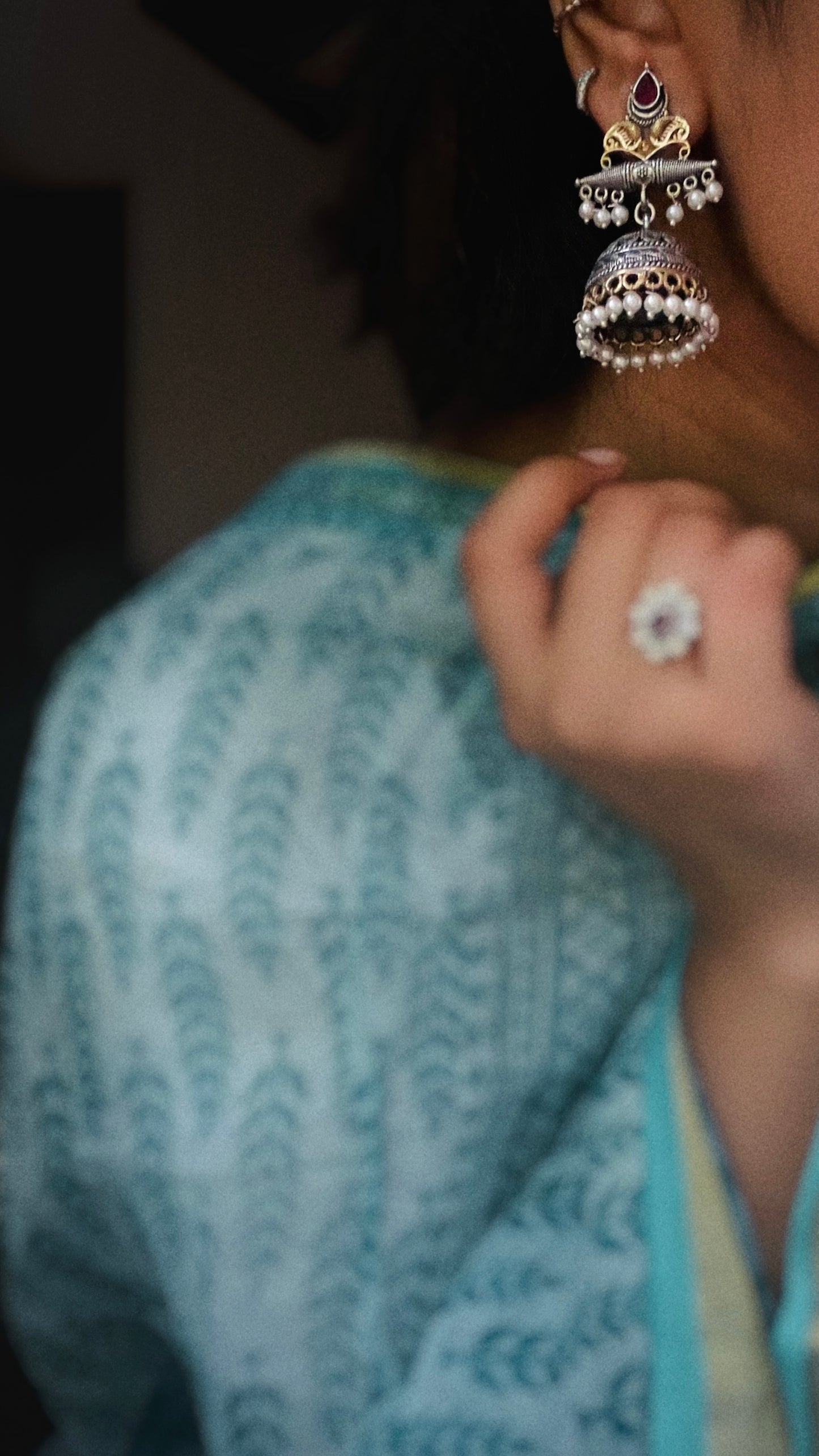 Dvaya | Silver Plated | Dual Tone Kemp Statement Earrings