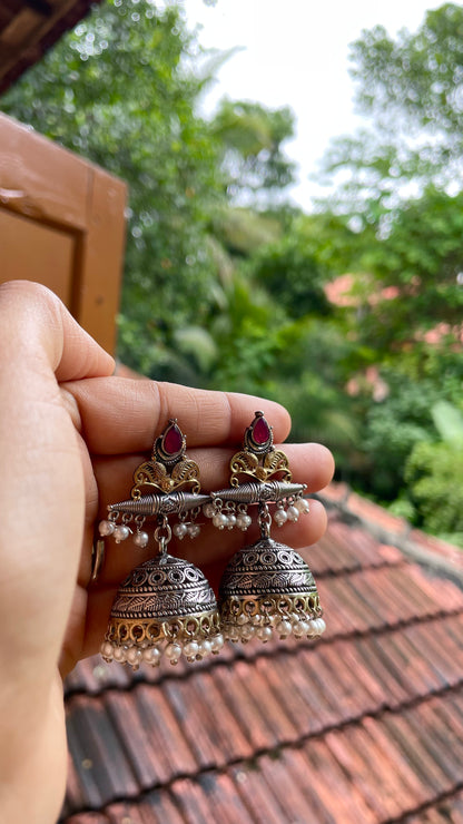 Dvaya | Silver Plated | Dual Tone Kemp Statement Earrings