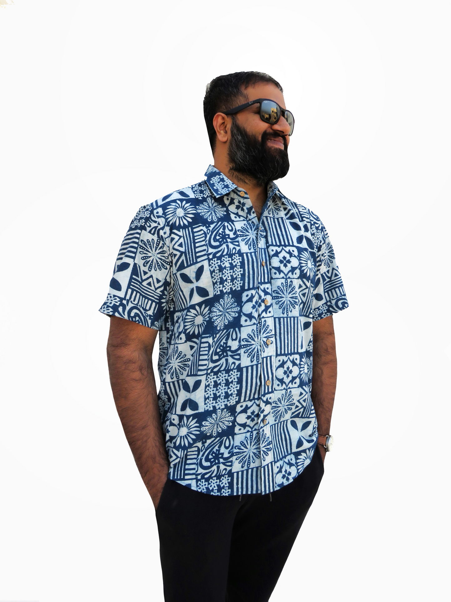 Yantra | Natural Indigo Block Printed Shirt