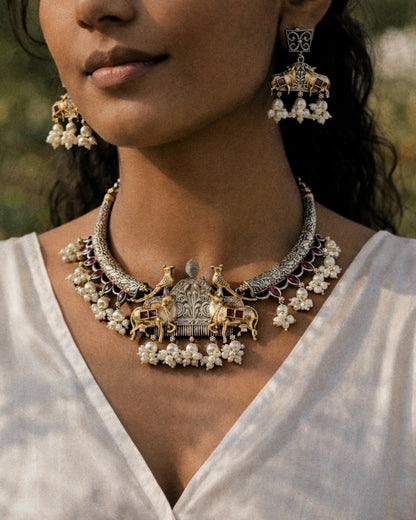 Nandi Layam | Silver Plated Fusion Handcrafted Designer Set