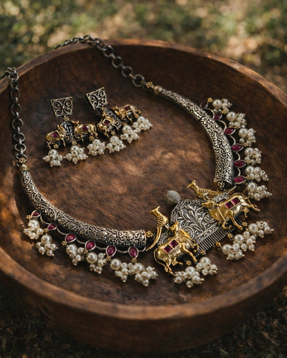 Nandi Layam | Silver Plated Fusion Handcrafted Designer Set