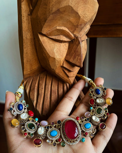 Maharana’s Circlet | Fusion Handcrafted Designer Choker Set with Intricate Stonework
