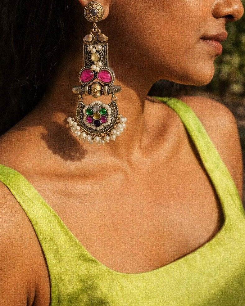Kalpa Ratna | Dual-Tone Pearl & Stonework Statement Drops