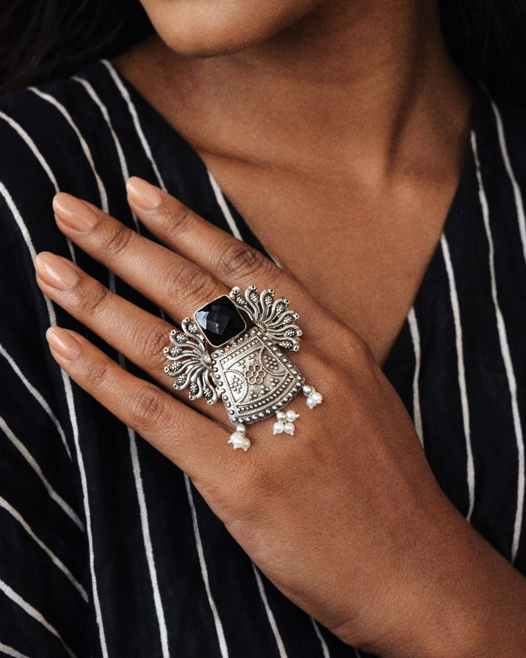 Mayura Kosh | Silver Plated Handcrafted Fusion Statement Ring