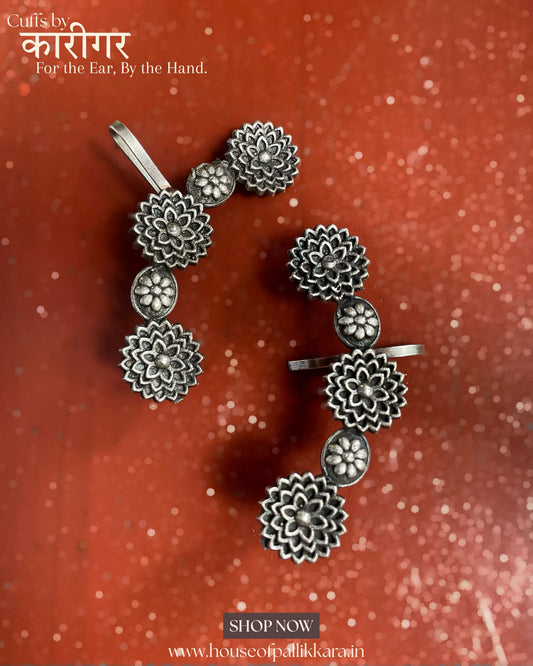 Phool Jaal | Contemporay Ear cuffs by the कारीगर | Silver Plated