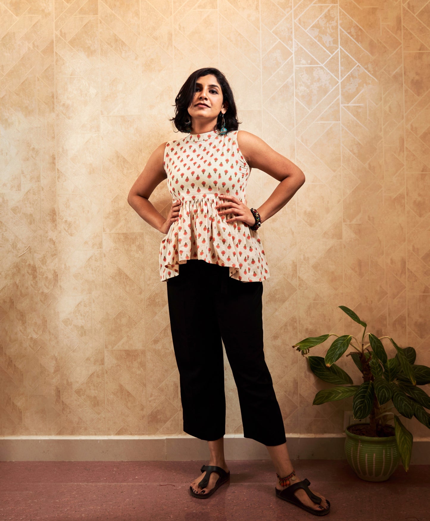 Manjari Floral Motif High-Low Peplum Top