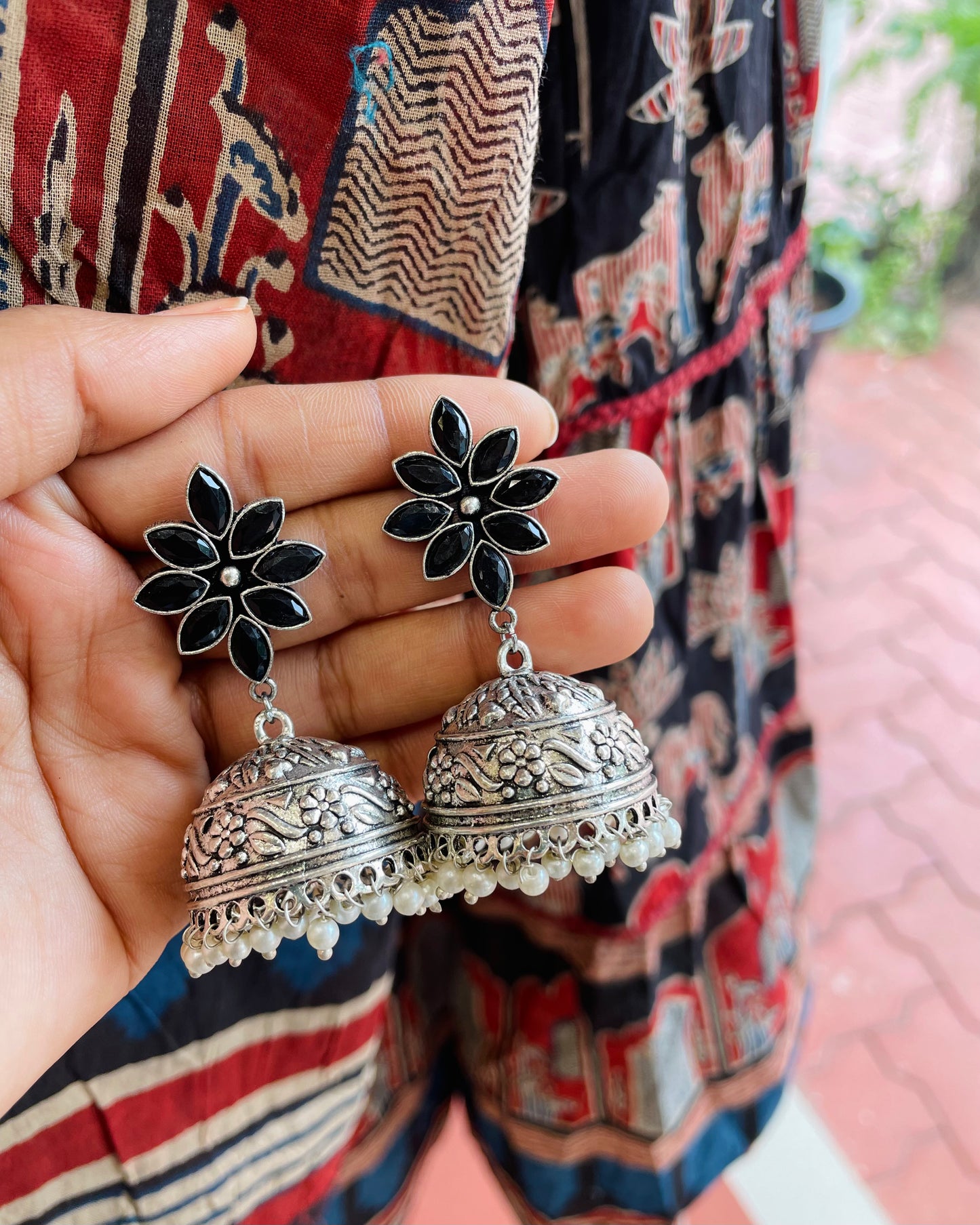 Kalki Black Stone Jhumkas