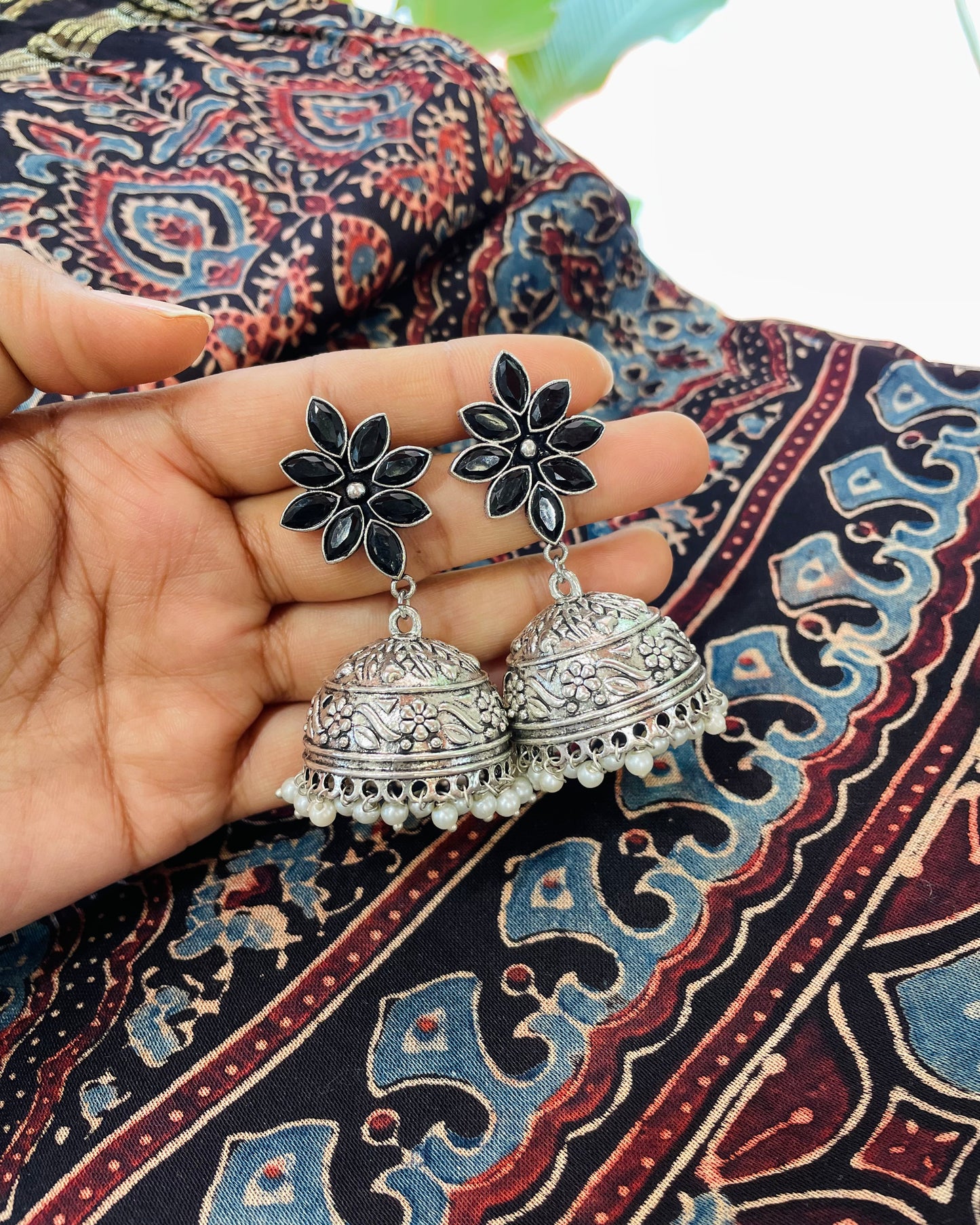 Kalki Black Stone Jhumkas