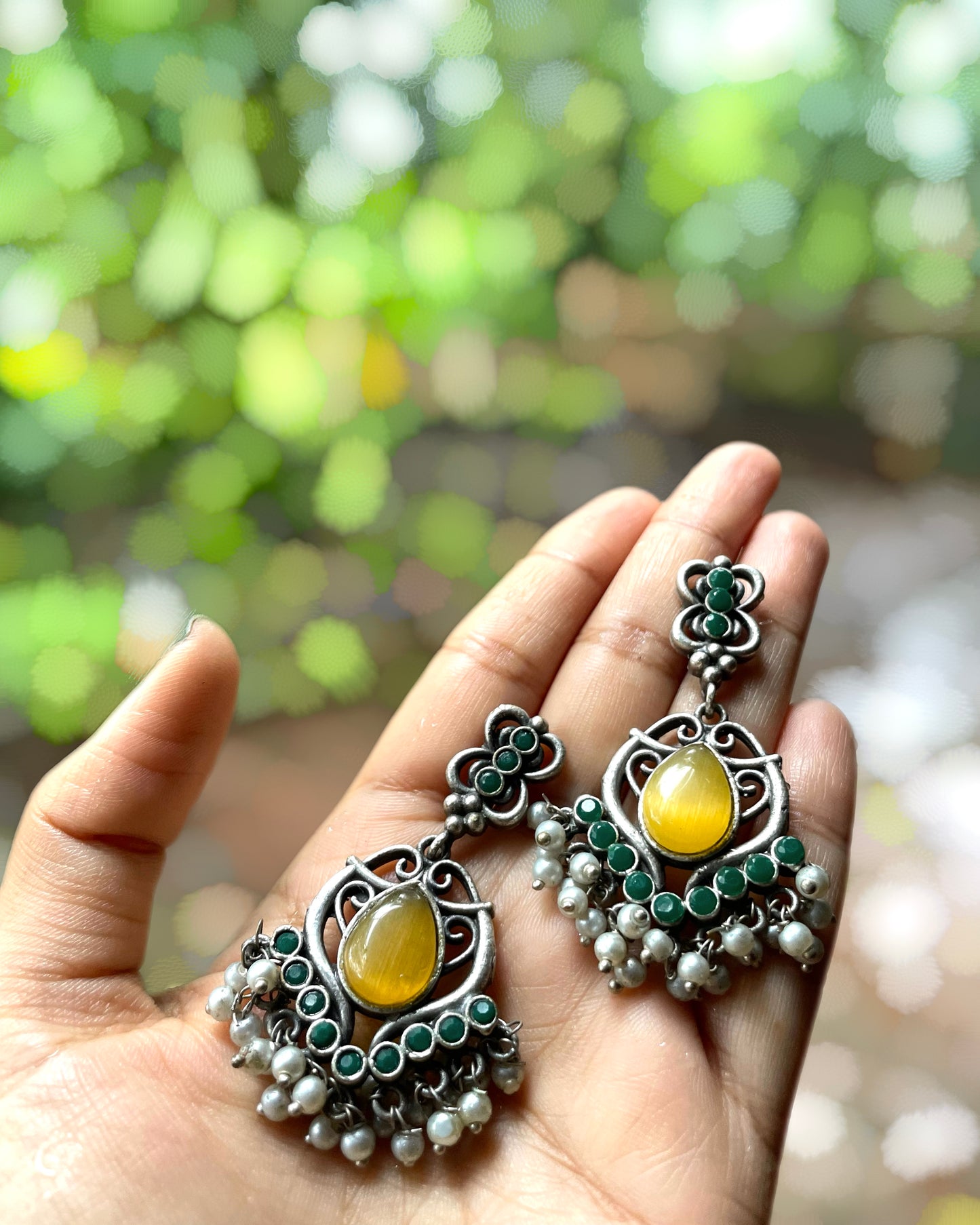 Amaya | Silver Plated Statement Drops with Pearls