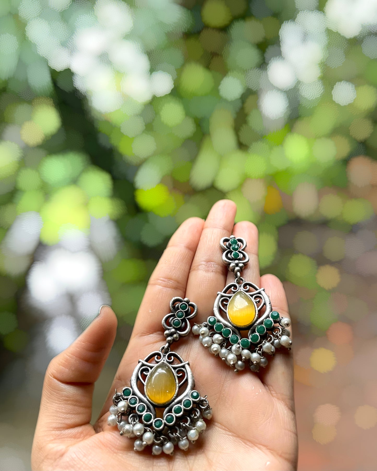 Amaya | Silver Plated Statement Drops with Pearls