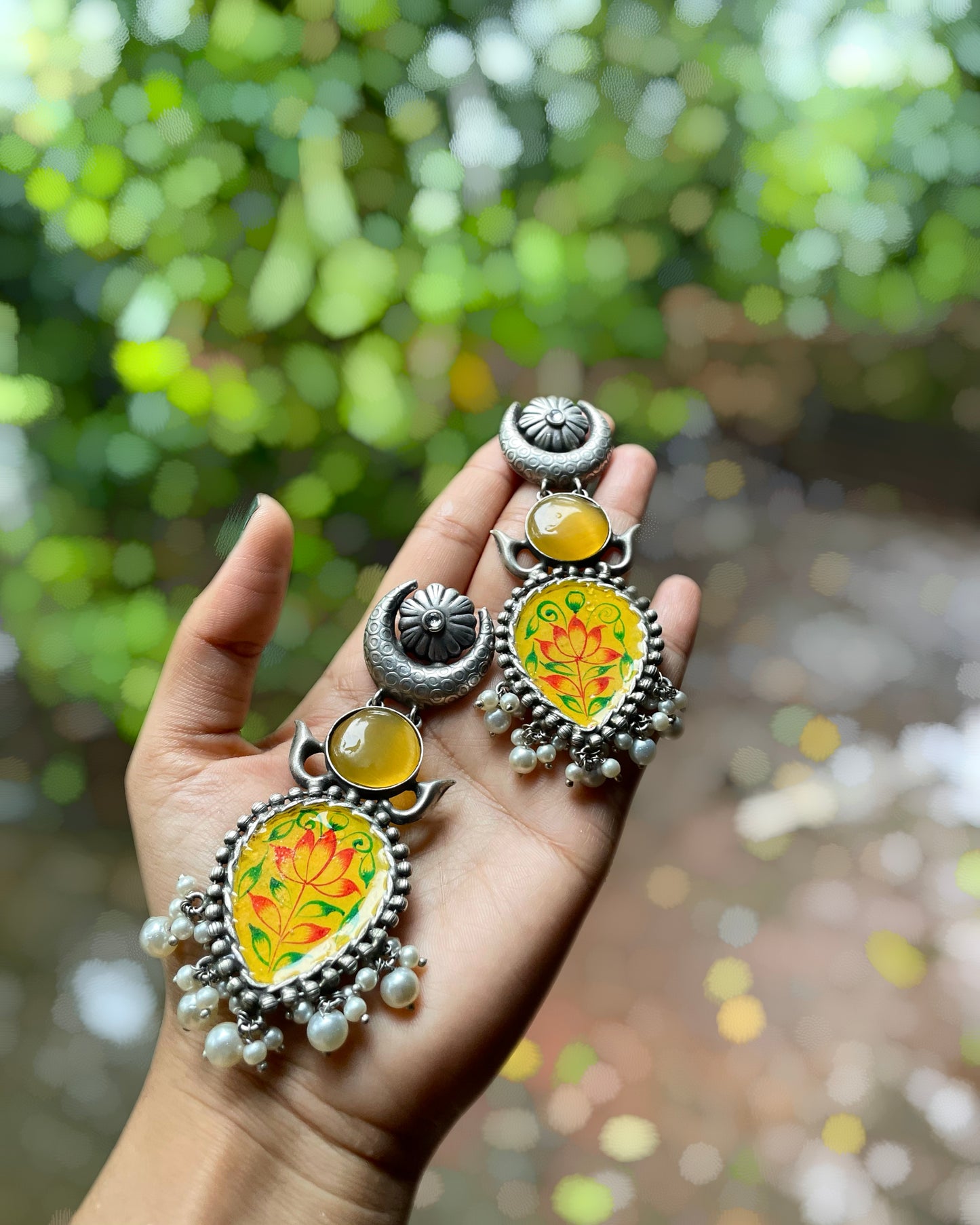 Chira | Silver Plated Meenakari Statement Earrings