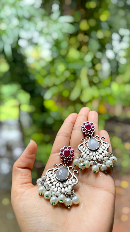 Nivriti | Silver Plated Kemp & Pearl Statement Drops