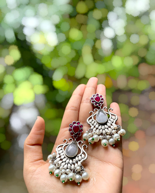 Nivriti | Silver Plated Kemp & Pearl Statement Drops