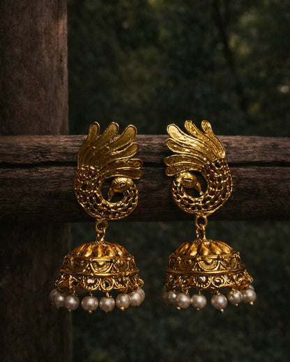 Mayil Kanakam | Antique Gold-Plated Jhumkas| The Vishu Collective'26