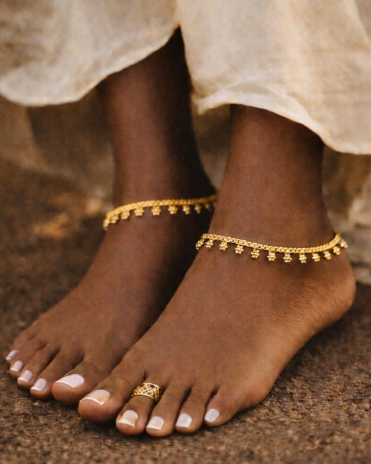 Cheru Poovu | Antique Gold-Plated Anklets | The Vishu Collective'26