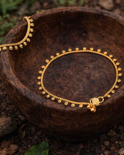 Cheru Poovu | Antique Gold-Plated Anklets | The Vishu Collective'26