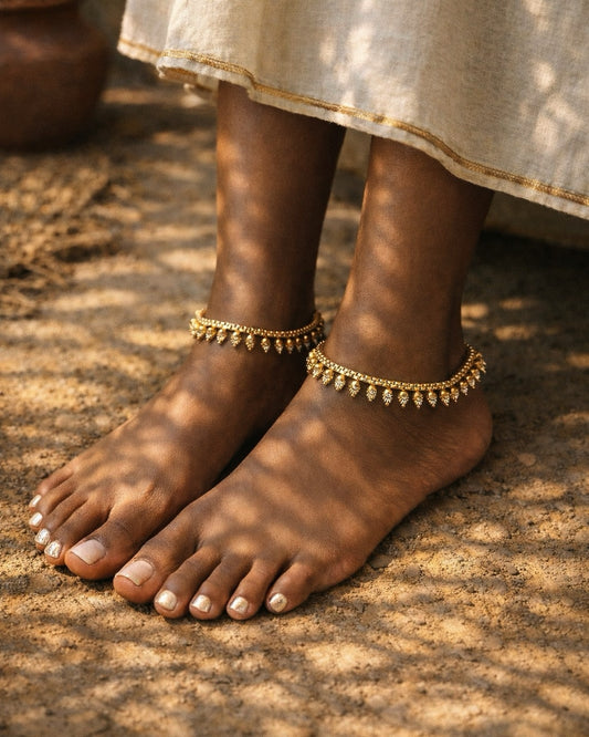 Ilam Thuli | Antique Gold-Plated Anklets | The Vishu Collective'26