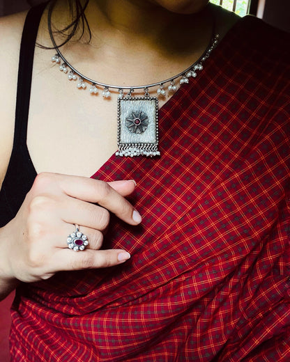 Petal & Pearl | Silver Plated Fusion Handcrafted Statement Necklace