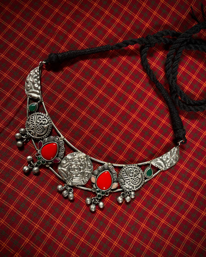 Ruby Mirage | Silver Plated Fusion Handcrafted Statement Necklace