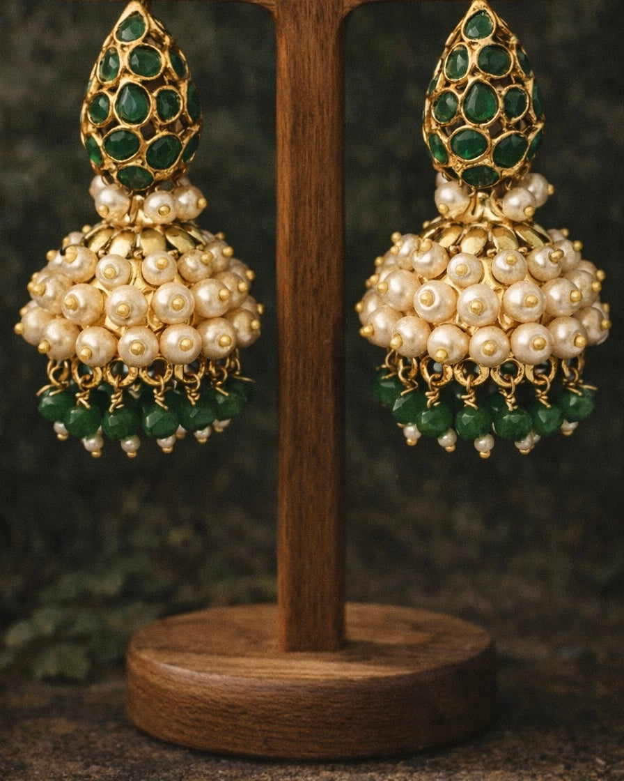 Kottaram Cluster Pearls x Kemp | Antique Gold-Plated Jhumkas| The Vishu Collective'26