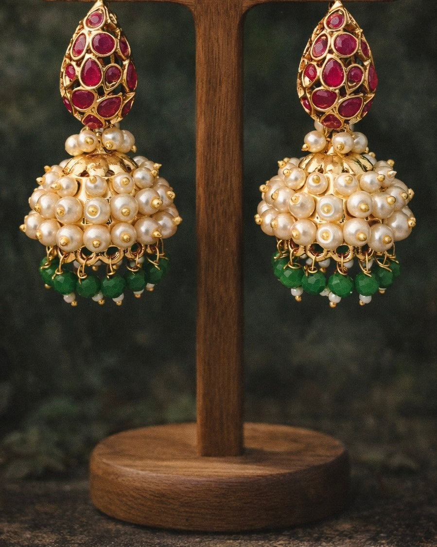 Kottaram Cluster Pearls x Kemp | Antique Gold-Plated Jhumkas| The Vishu Collective'26