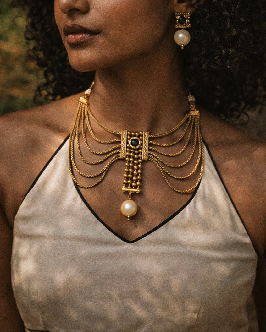 The Temple Onyx | Antique Heritage Inspired Choker Set | The Vishu Collective'26