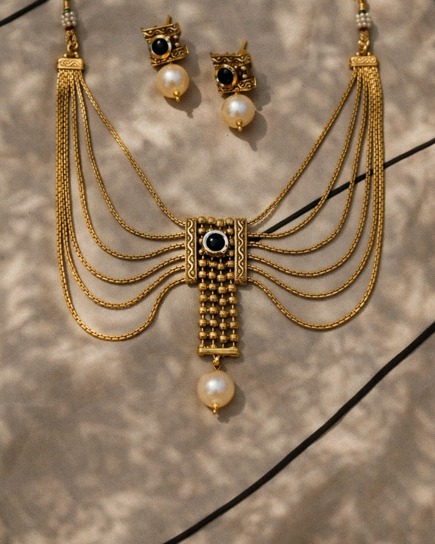 The Temple Onyx | Antique Heritage Inspired Choker Set | The Vishu Collective'26