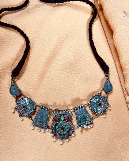 Peacock's Crown | Silver Plated Fusion Handcrafted Statement Necklace