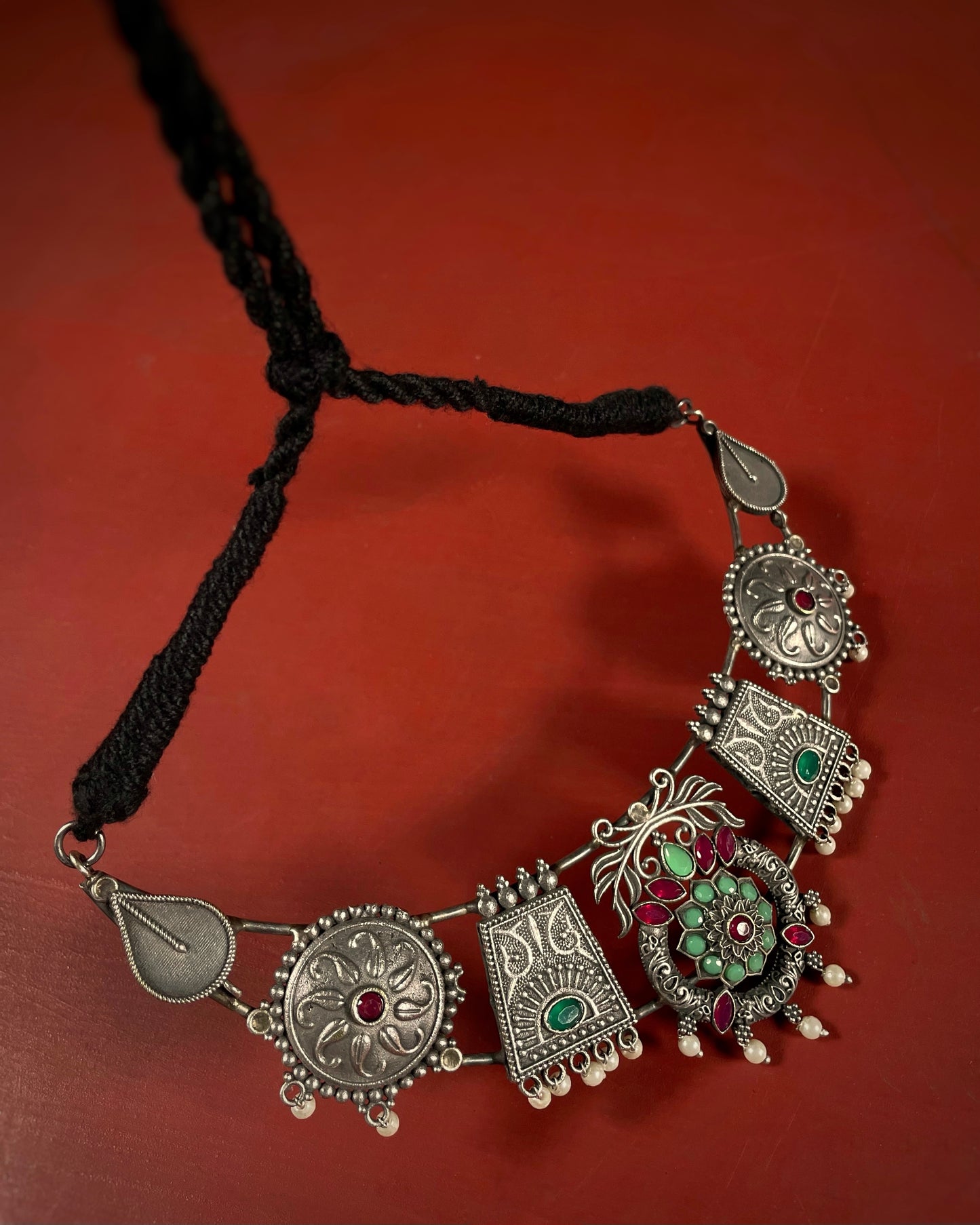 Peacock's Crown | Silver Plated Fusion Handcrafted Statement Necklace