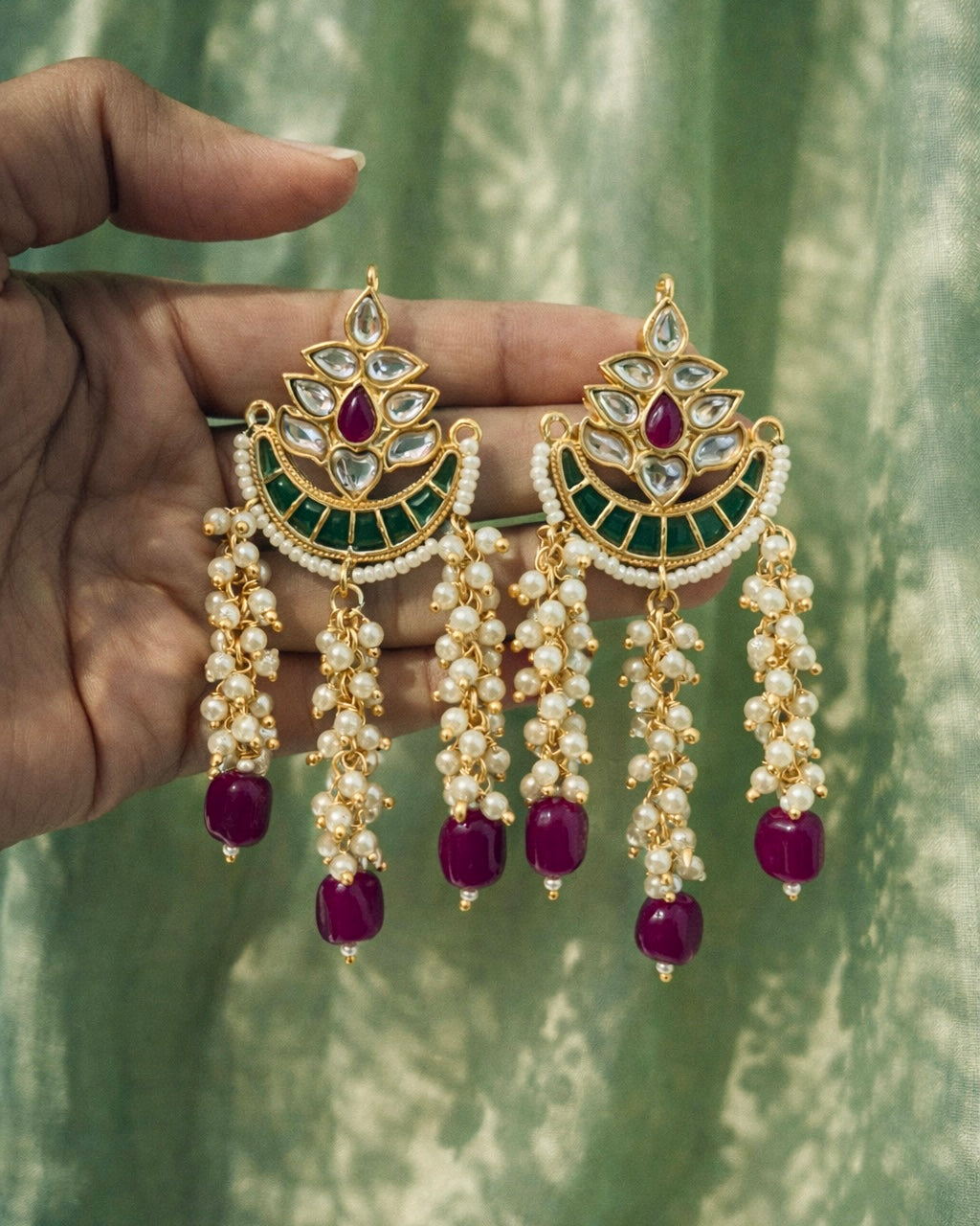 Mint x Orchid Kundan Chandeliers | Antique Heritage-Inspired Drops | The Vishu Collective'26