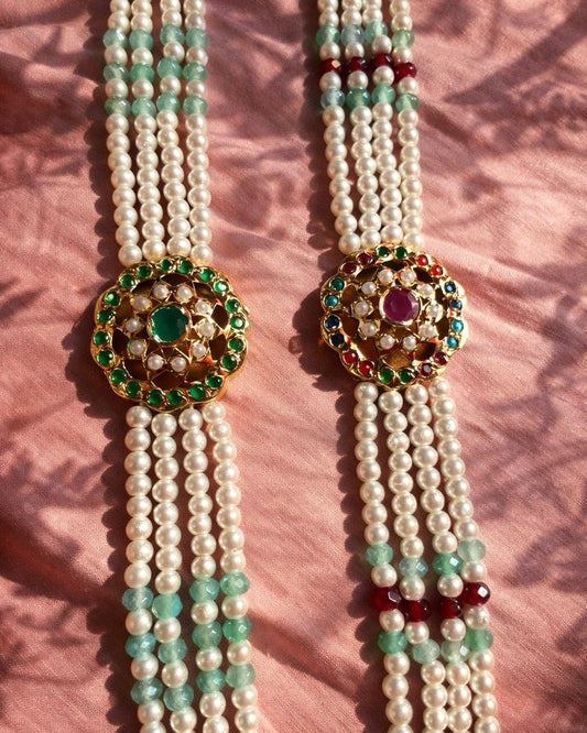 Pearl Tapestry | Antique Gold-Plated Pearl Bracelets with Stonework | The Vishu Collective'26