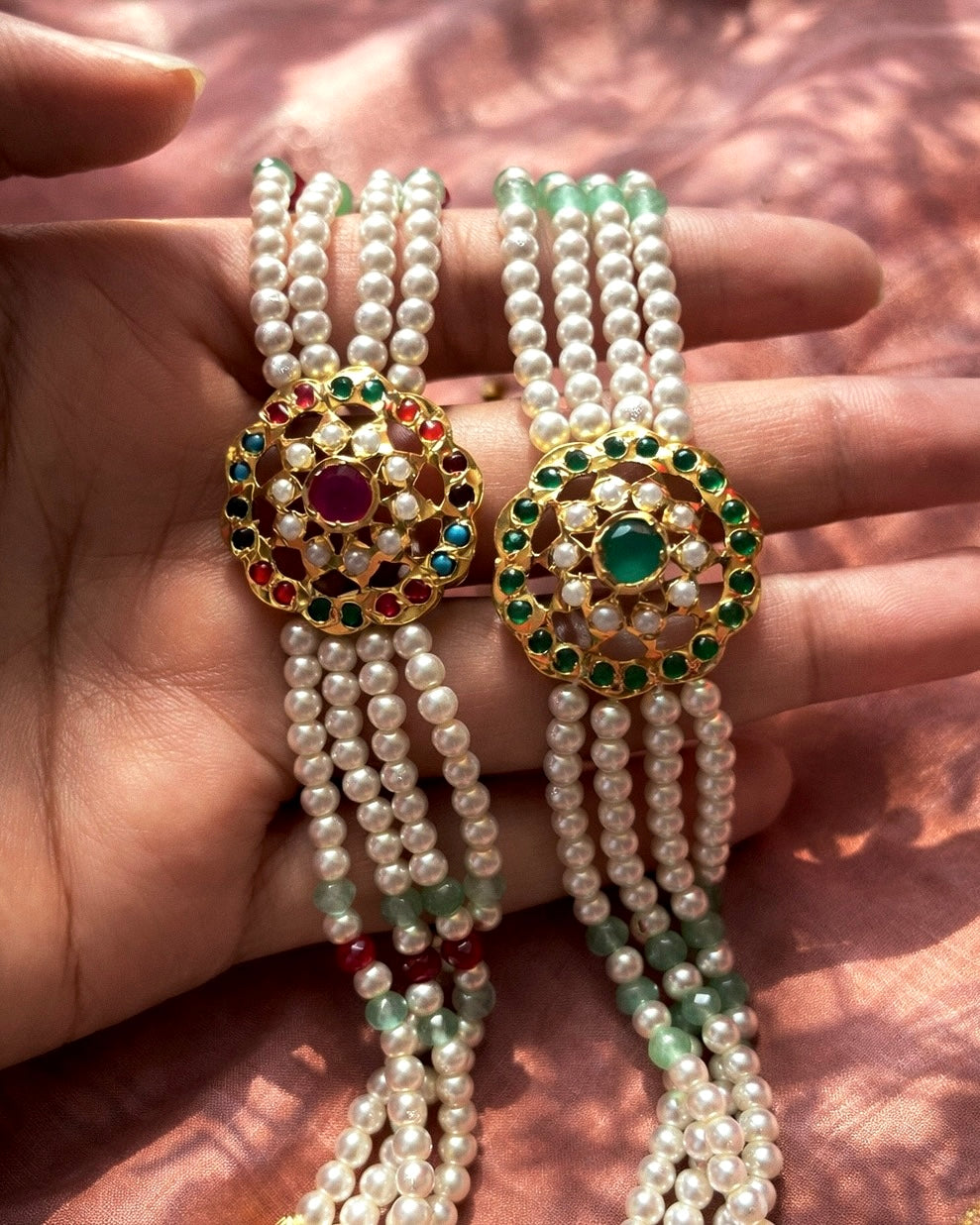 Pearl Tapestry | Antique Gold-Plated Pearl Bracelets with Stonework | The Vishu Collective'26