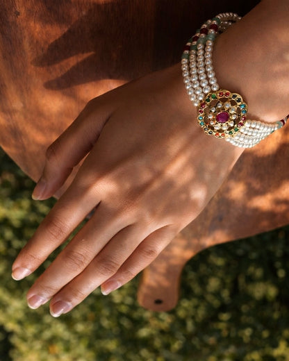 Pearl Tapestry | Antique Gold-Plated Pearl Bracelets with Stonework | The Vishu Collective'26