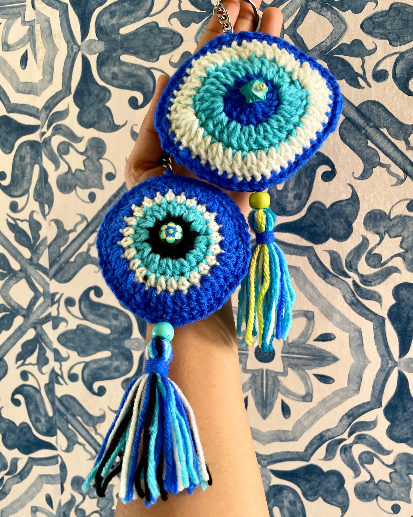 Hand-Crocheted Evil Eye Charm Keychains