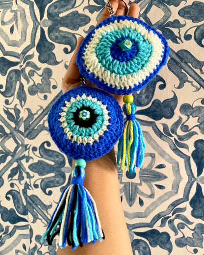 Hand-Crocheted Evil Eye Charm Keychains