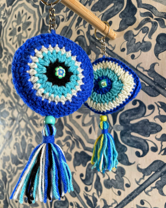Hand-Crocheted Evil Eye Charm Keychains