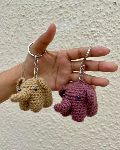 Hand-Crocheted Mini-Elephant Charm Keychains
