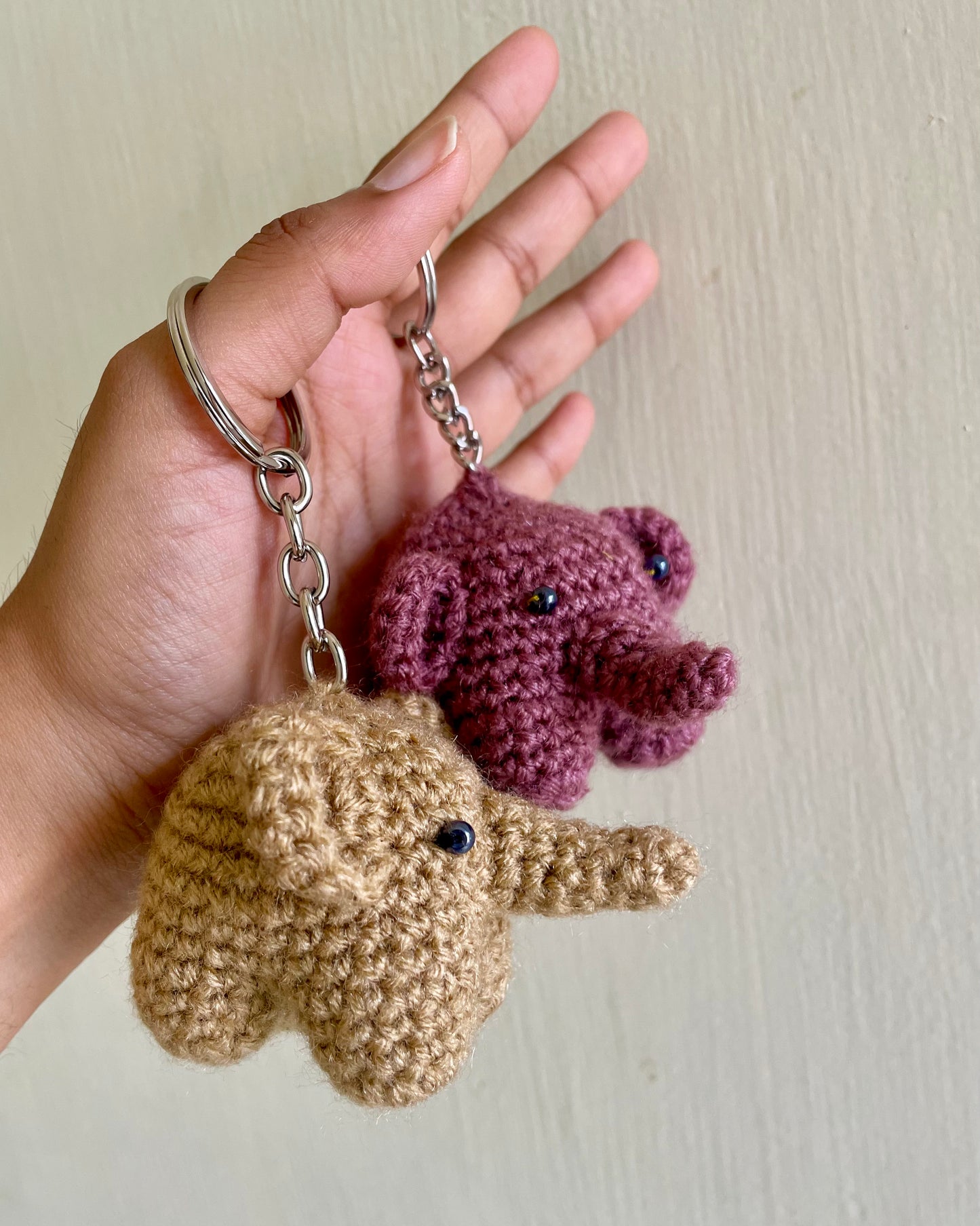 Hand-Crocheted Mini-Elephant Charm Keychains